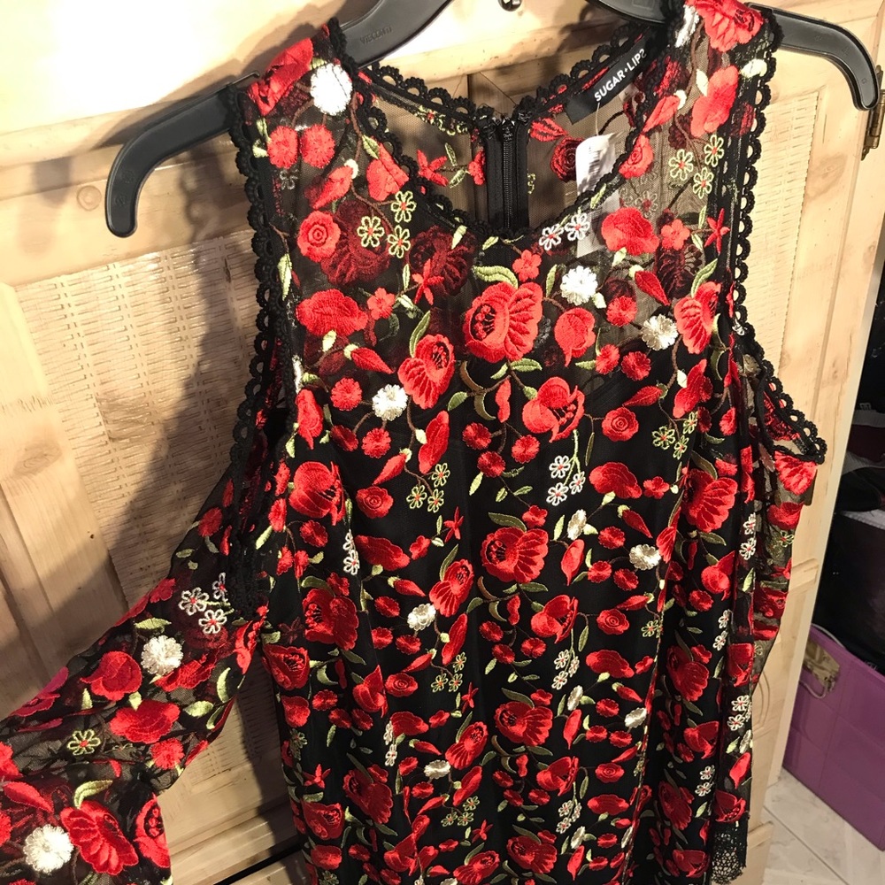 NWT Sugarlips Embroidered Floral dress Large